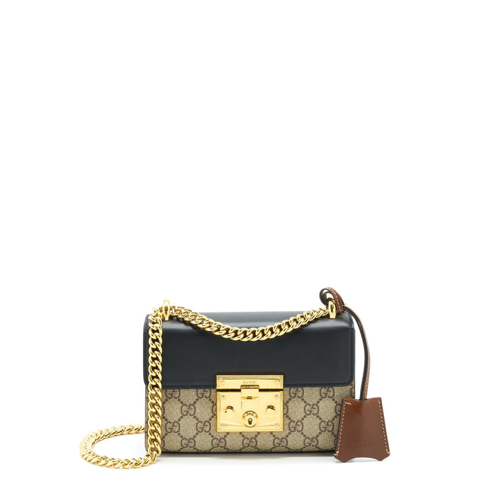 GUCCI SMALL PADLOCK SHOULDER BAG GG SUPREME CANVAS / BLACK GHW