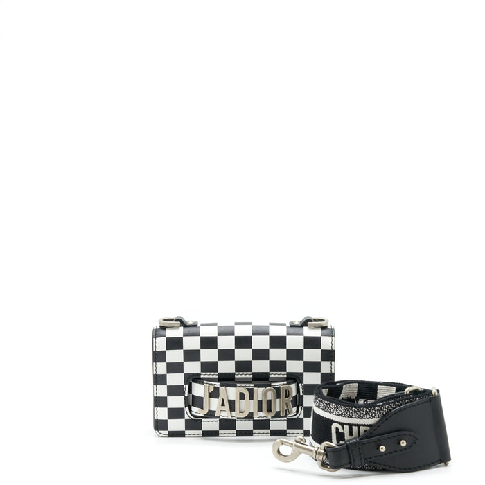 DIOR MINI J’ADIOR FLAP BAG BLACK/ WHITE WITH WIDE SHOULDER STRAP SHW