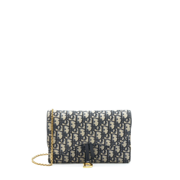 DIOR SADDLE POUCH WITH CHAIN BLUE DIOR OBLIQUE JACQUARD GHW