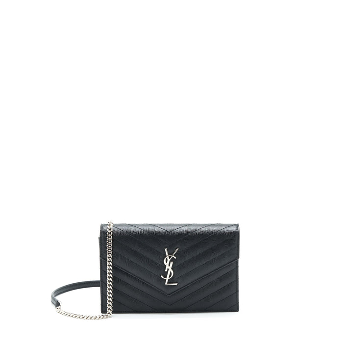 SAINT LAURENT/YSL CASSANDRA MATELASSE ENVELOPE CHAIN WALLET GRAINED CALFSKIN BLACK SHW