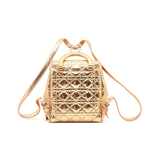 DIOR MINI BACKPACK LAMBSKIN METALLIC CHAMPAGNE