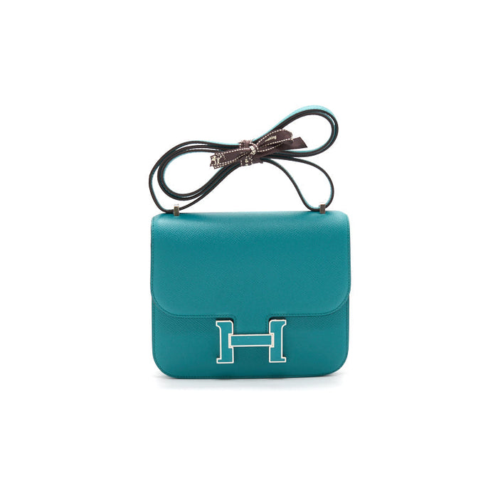 HERMÈS MINI CONSTANCE 18 7F BLUE PAON & 1K MENTHE WITH ENAMEL HARDWARE