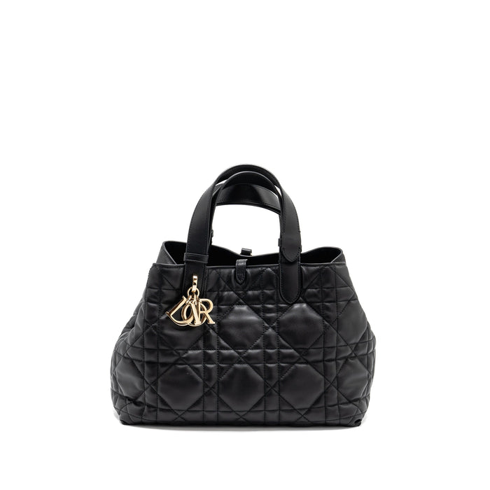 DIOR MEDIUM DIOR TOUJOURS TOTE BAG MACROCANNAGE CALFSKIN BLACK LGHW