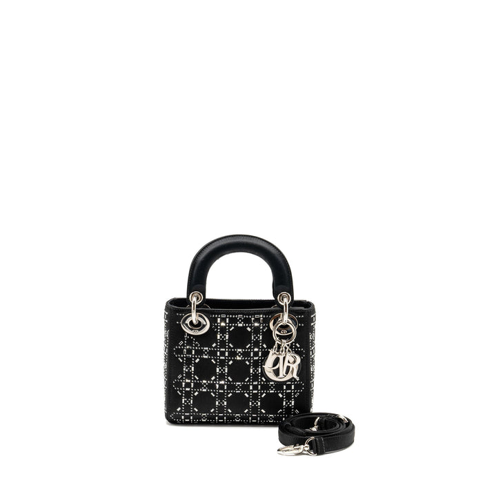 DIOR MINI LADY DIOR SATIN WITH CRYSTAL BLACK SHW